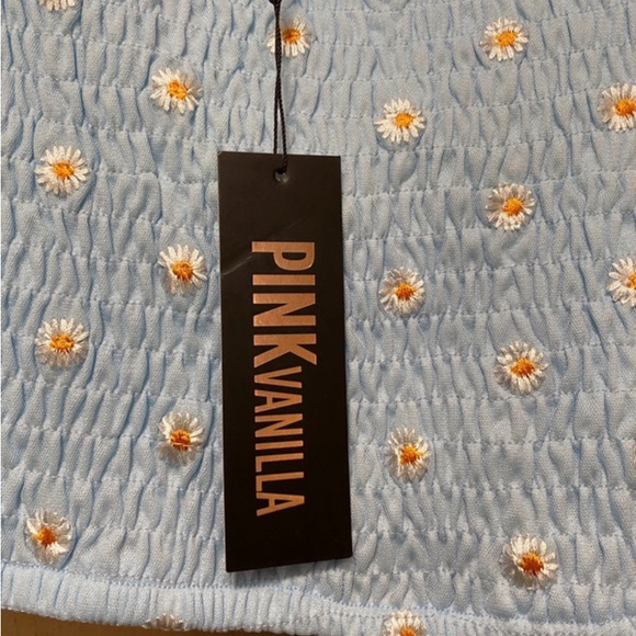 Elasticated mesh daisy embroidery crop top size L - pink vanilla - Picture 2 of 5